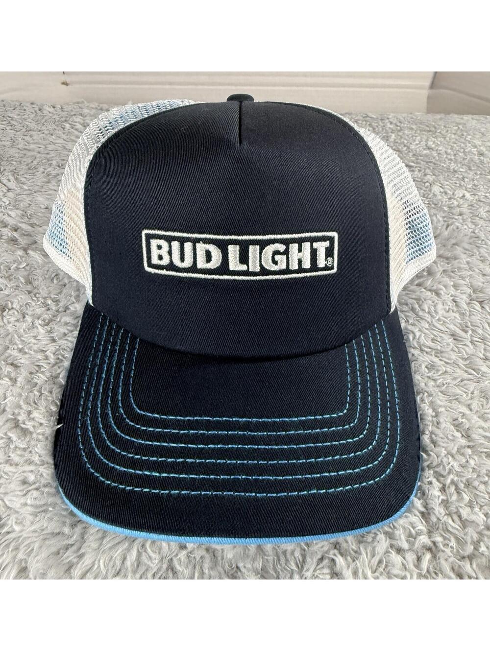 NWT Bud Light Trucker Hat Snapback Adjustable Navy Blue White Mesh Cap